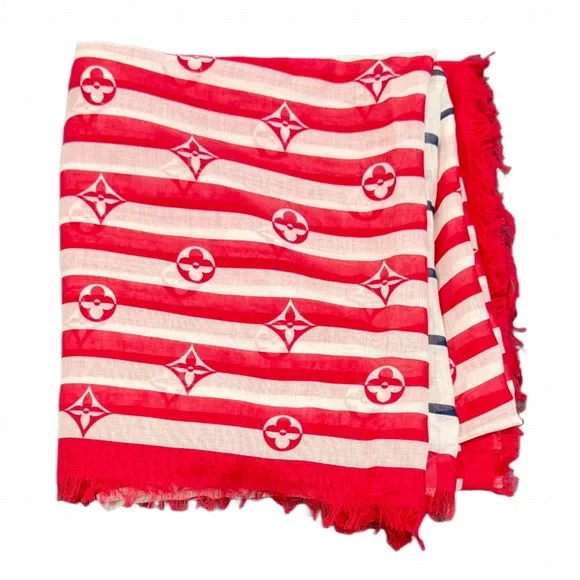 Louis Vuitton LV Escale Striped Red Blue Pareo Shawl M76193 SS20 Limited Edition